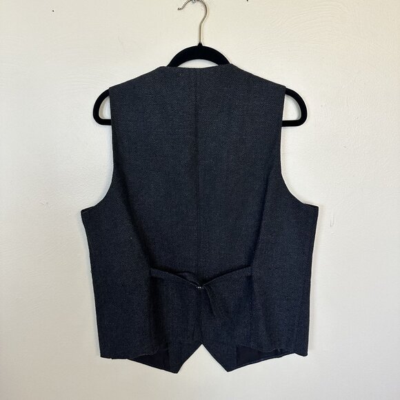 Mens Herringbone Vest By Lunta Dark Grey Wool Blend Academia - Picture 2 of 7